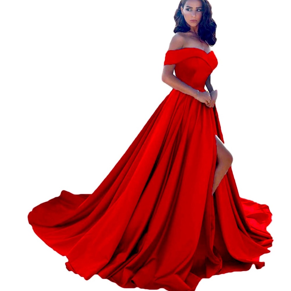 Elegant Off-Shoulder Red Evening Gown